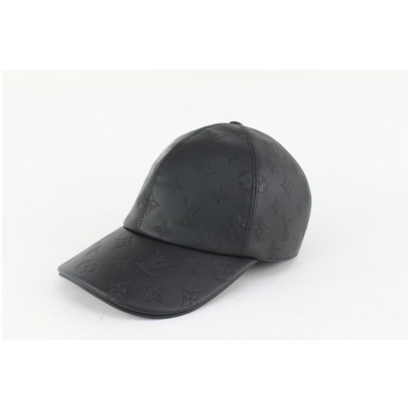 Louis Vuitton Accessories - Louis Vuitton Size 60 Black Leather Monogram Shadow Cap Baseball Hat 123lv19